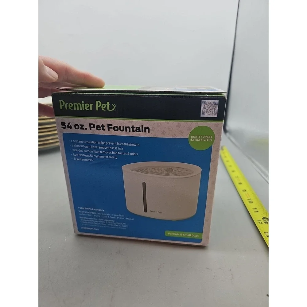 Premier Pet 60 oz. Pet Fountain- Automatic Water Fountain for Cats & Small Dogs